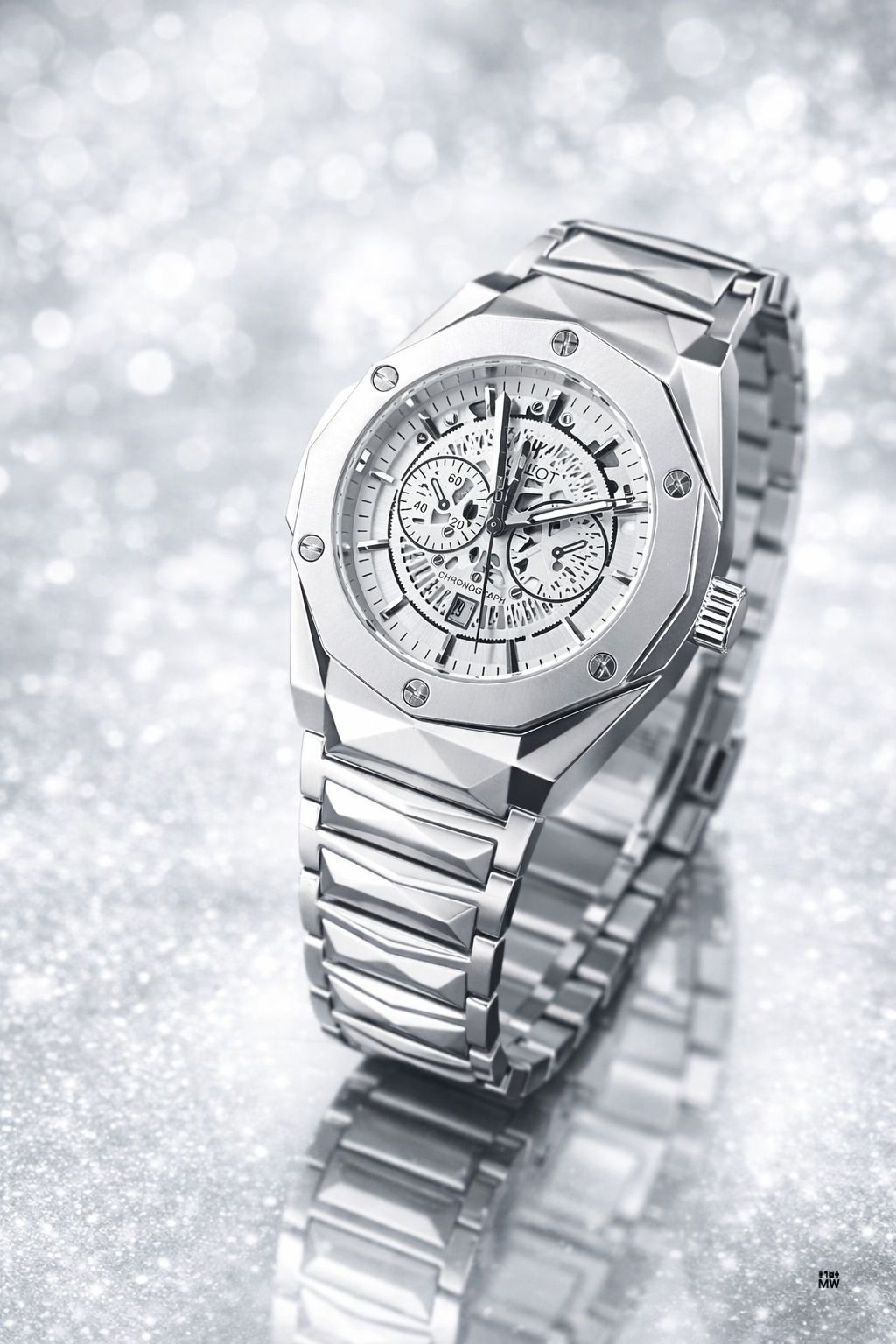 Hubolt Luxury Watch For Men Stainless Steel Chain Diamond Cut Design Skeleton