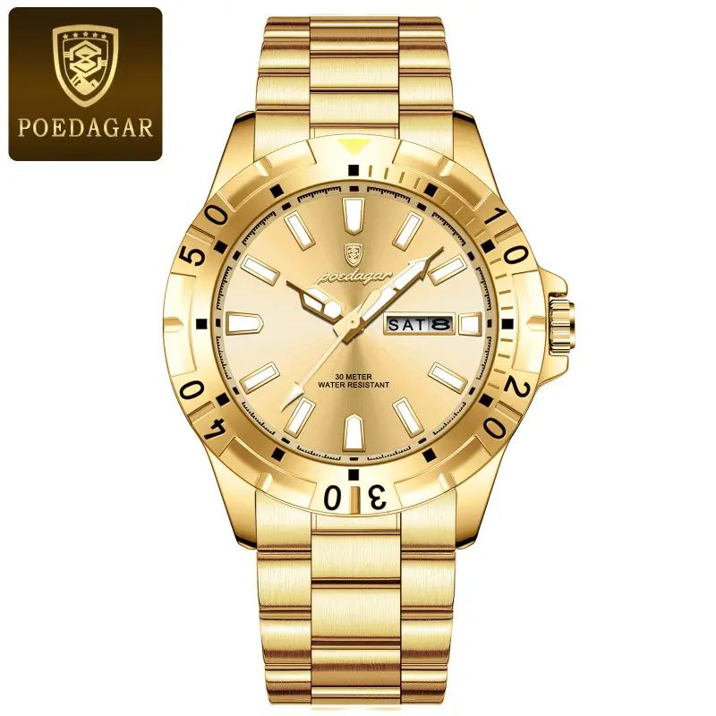 High Quality POEDAGAR Luxury Men’s Watch Waterproof Stainless Steel For Gents