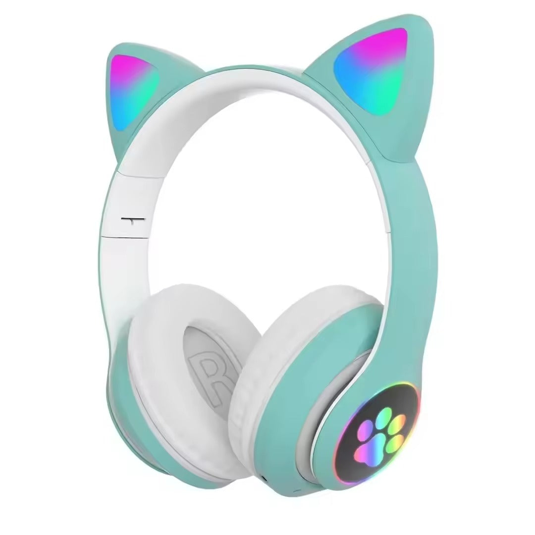 Cat Ear Bluetooth Headphones LED Light Wireless Foldable Stereo Headset with Mic