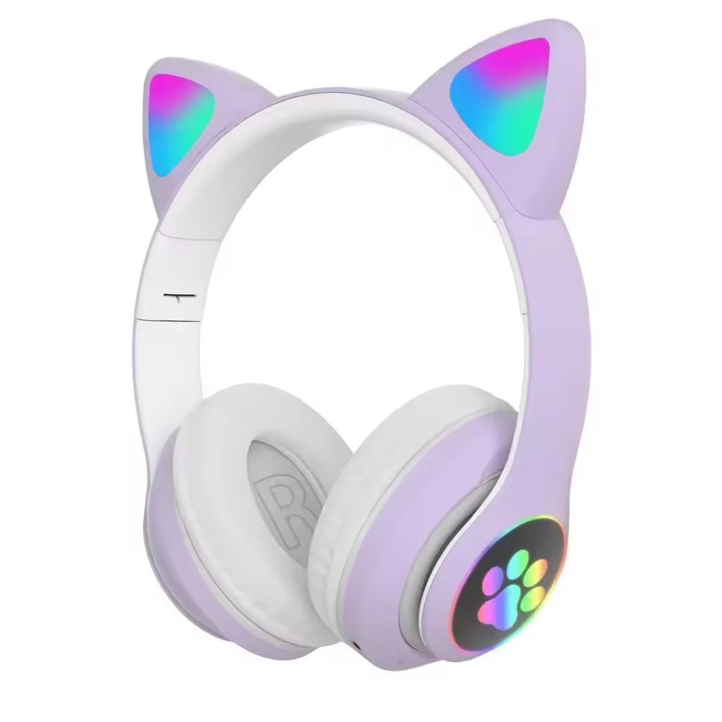 Cat Ear Bluetooth Headphones LED Light Wireless Foldable Stereo Headset with Mic
