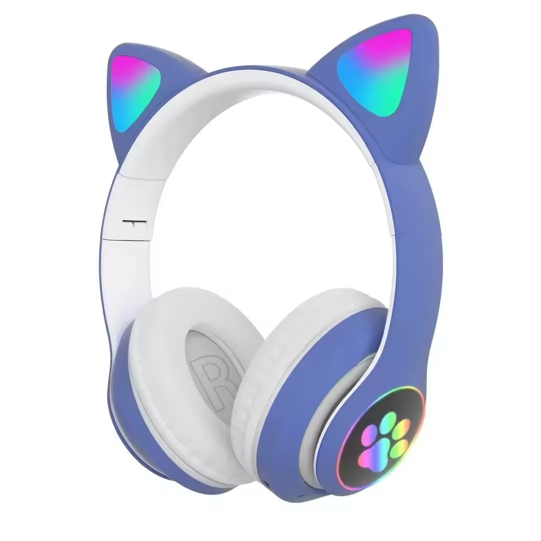 Cat Ear Bluetooth Headphones LED Light Wireless Foldable Stereo Headset with Mic