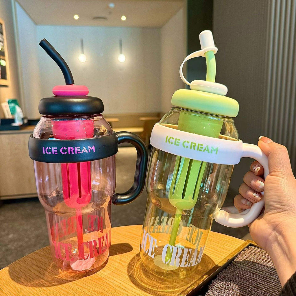 1300 ml Ice Cream Cup Tumbler With Straw & Built-in Mixing Stick for Kids &  Adults