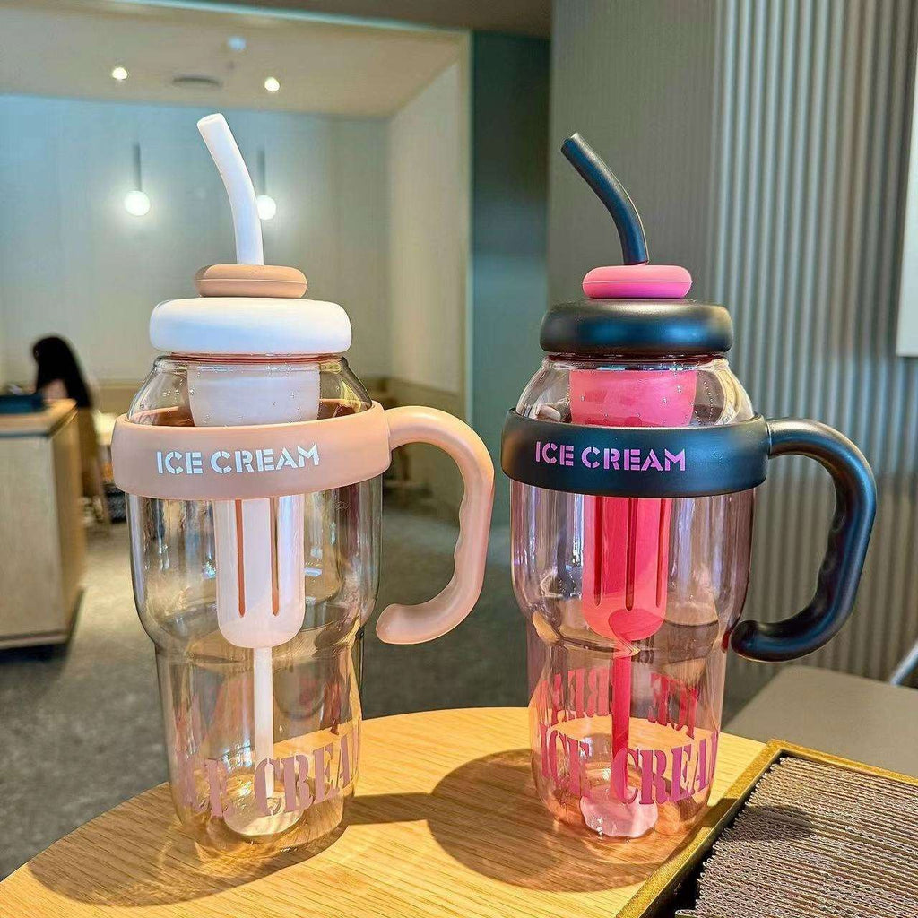 1300 ml Ice Cream Cup Tumbler With Straw & Built-in Mixing Stick for Kids &  Adults