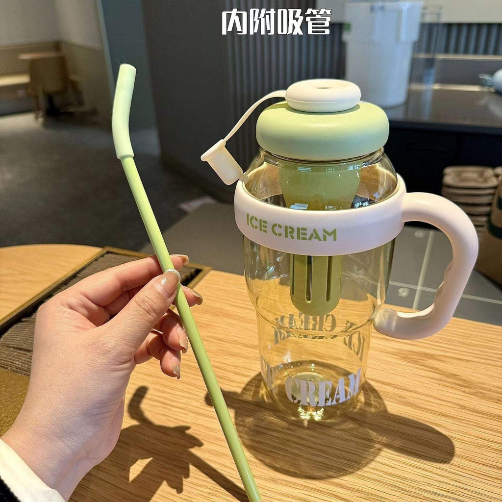 1300 ml Ice Cream Cup Tumbler With Straw & Built-in Mixing Stick for Kids &  Adults
