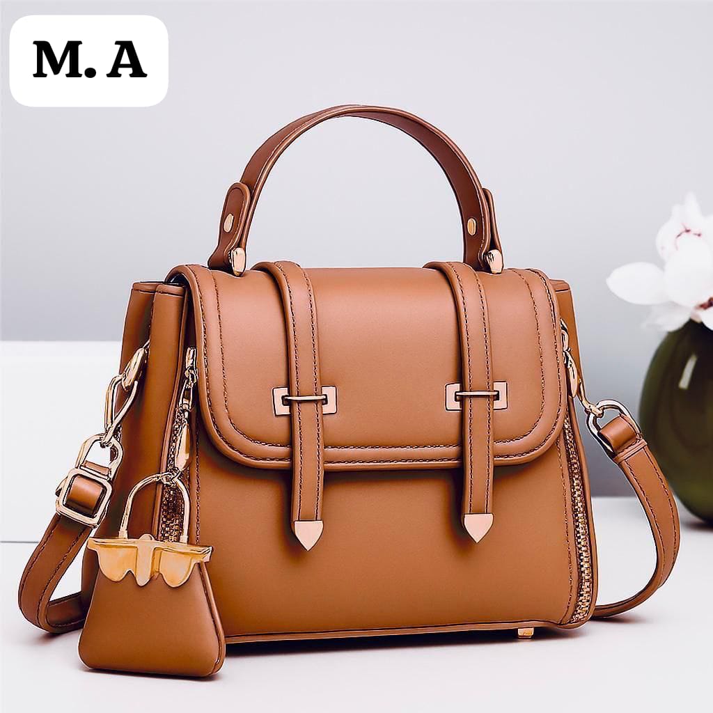 Vegan Leather Top-Handle Satchel Hand bag with Mini Charm