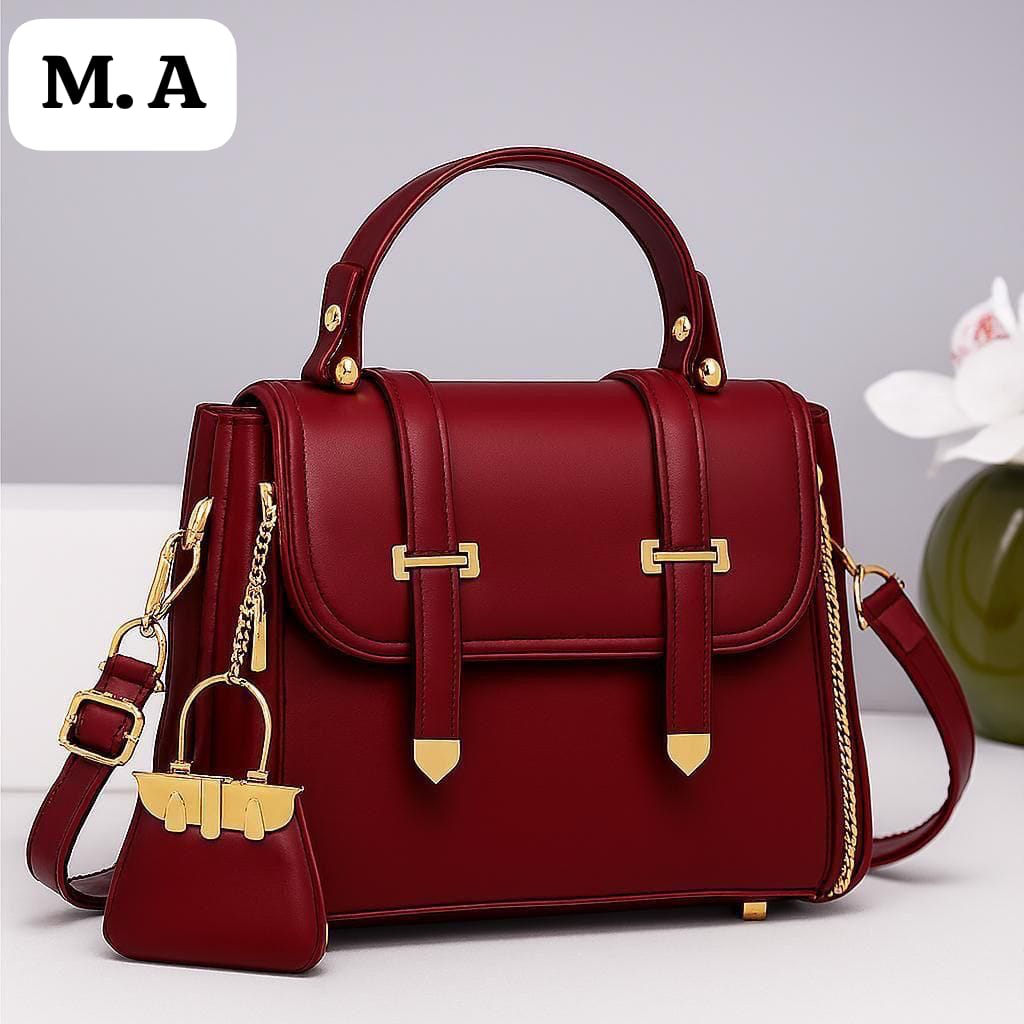 Vegan Leather Top-Handle Satchel Hand bag with Mini Charm