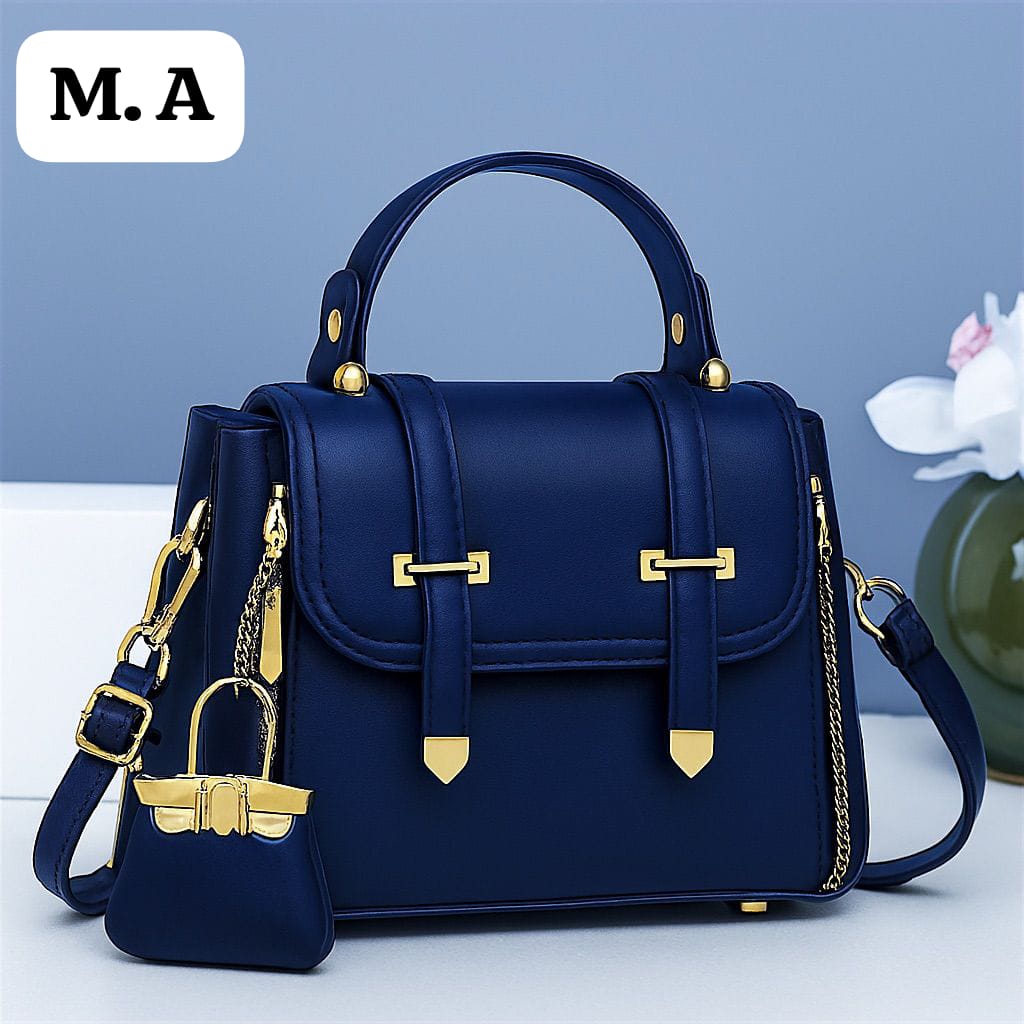 Vegan Leather Top-Handle Satchel Hand bag with Mini Charm