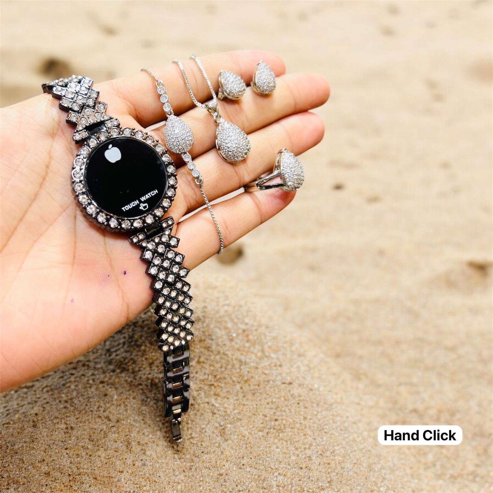 Crystal Touch Watch & Jewelry Gift Set for Women – 6PCS Silver Rhinestone Collection