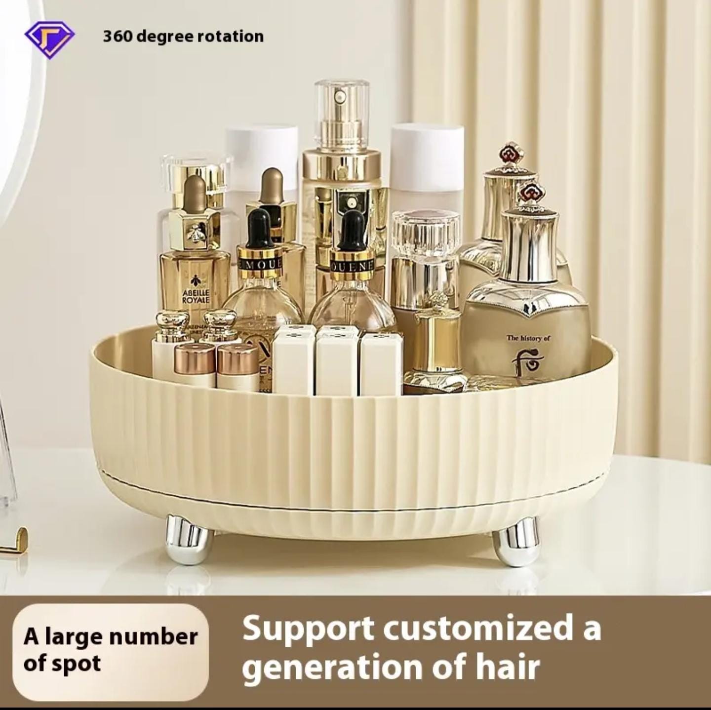 360° Rotating Makeup Organizer – Large Capacity Skincare Storage Tray