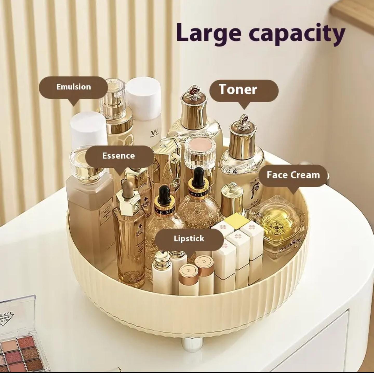 360° Rotating Makeup Organizer – Large Capacity Skincare Storage Tray