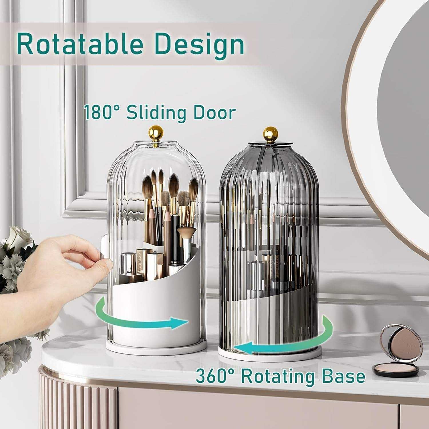 Plastic Makeup Brush Holder with Lid – Vanity Cosmetic Organizer