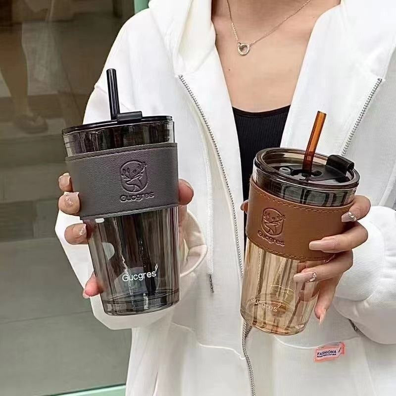 Tumbler With Straw & Silicon Sleeve Glass