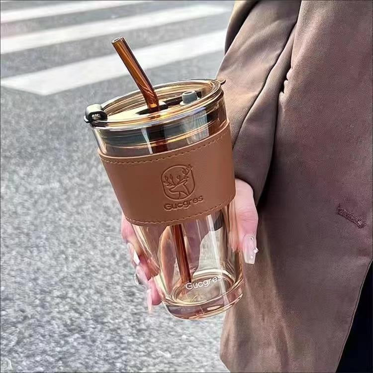 Tumbler With Straw & Silicon Sleeve Glass