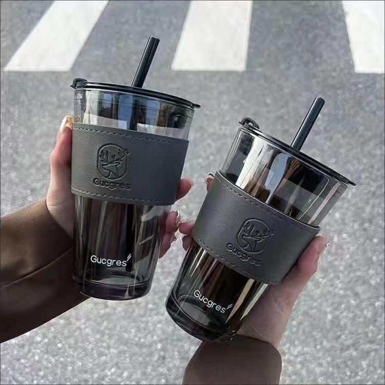 Tumbler With Straw & Silicon Sleeve Glass