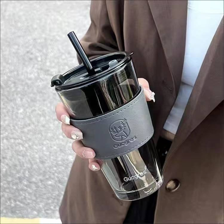 Tumbler With Straw & Silicon Sleeve Glass
