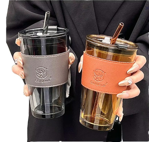 Tumbler With Straw & Silicon Sleeve Glass
