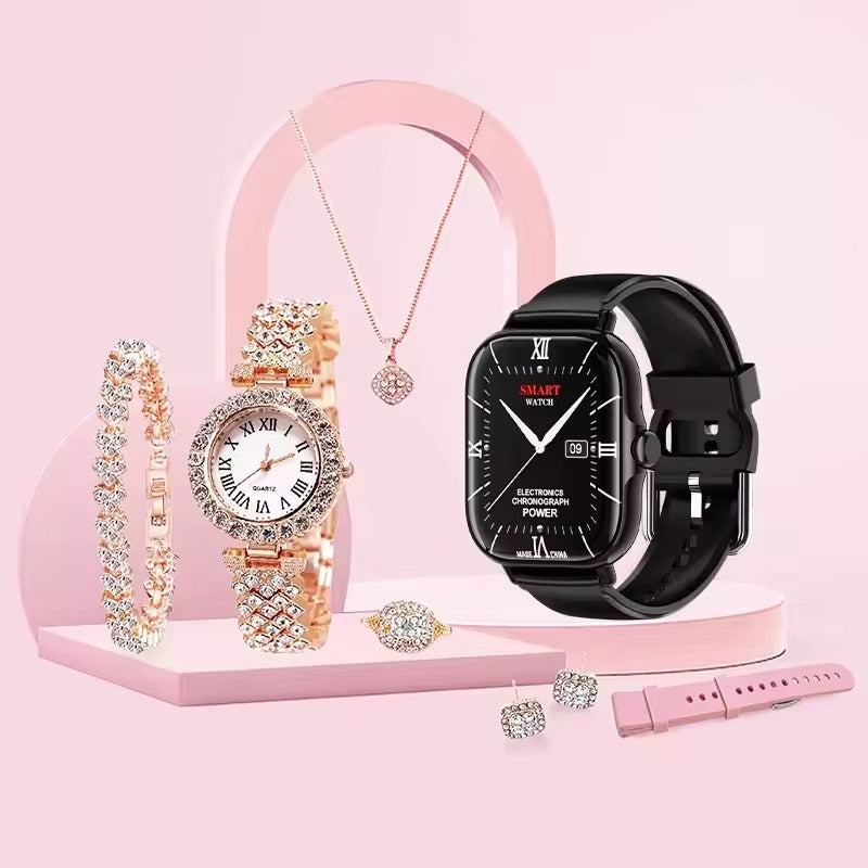 A58 Plus Smart Watch Gift Set for Women – 7 in 1 Luxury Bracelet & Jewelry Combo