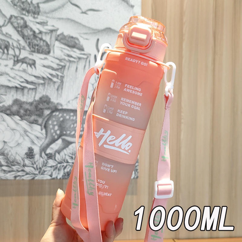 Motivational Time Marker Water Bottle with Straw Lid – Leakproof Gradient Gym Bottle