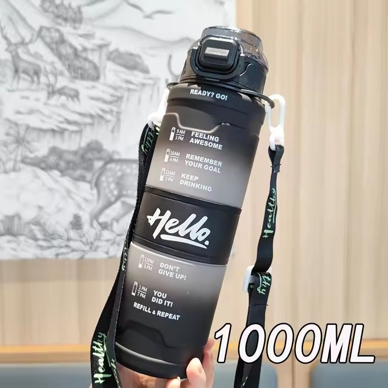 Motivational Time Marker Water Bottle with Straw Lid – Leakproof Gradient Gym Bottle