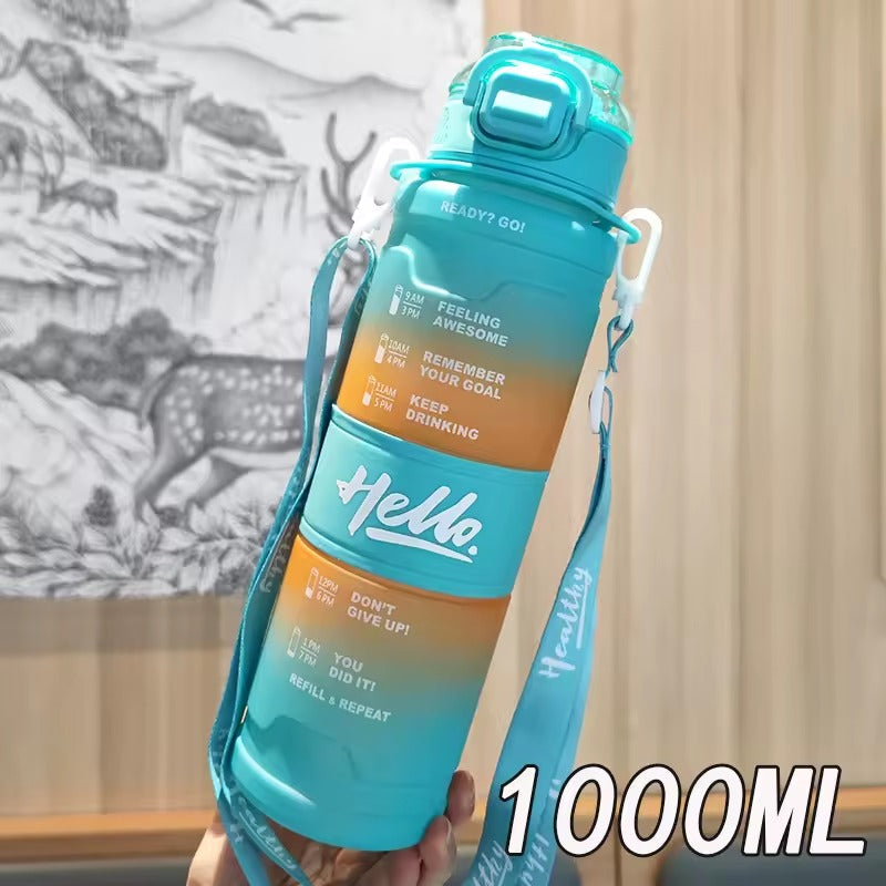 Motivational Time Marker Water Bottle with Straw Lid – Leakproof Gradient Gym Bottle