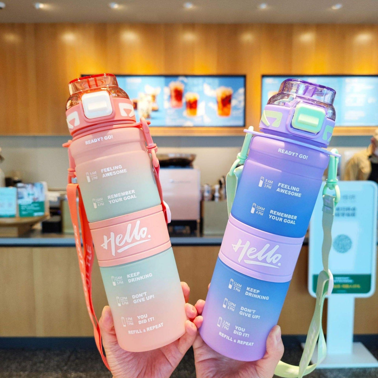 Motivational Time Marker Water Bottle with Straw Lid – Leakproof Gradient Gym Bottle