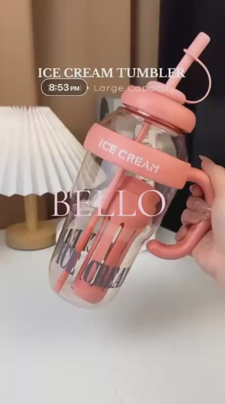 1300 ml Ice Cream Cup Tumbler With Straw & Built-in Mixing Stick for Kids &  Adults